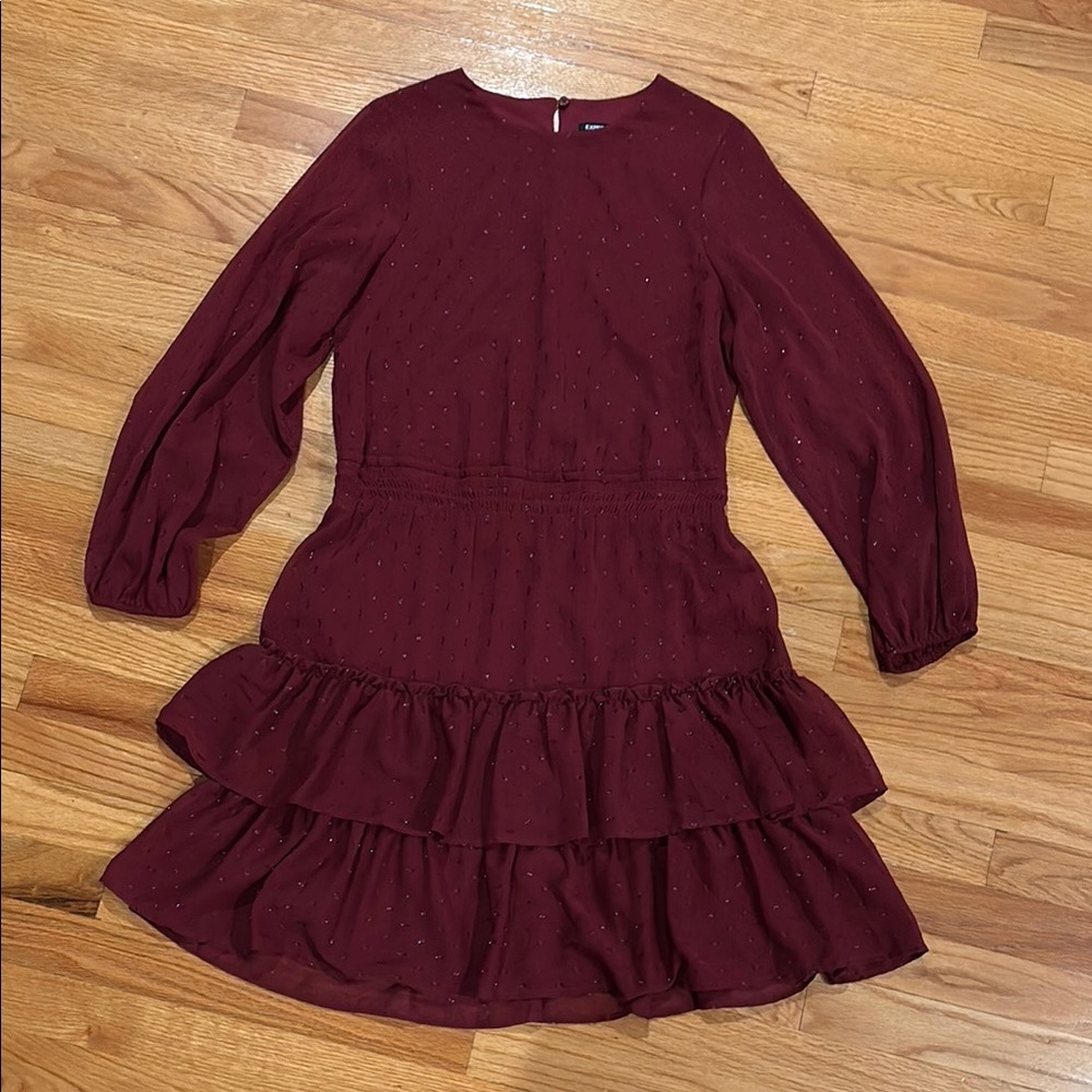 Express Burgundy Ruffled Tiered Mini Dress